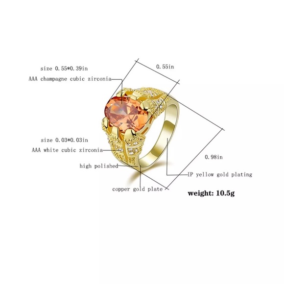 Mens Solitaire Champagne Cz Yellow Gold Plated Wedding Rings Gift Ring size 8/9 - Picture 5 of 17